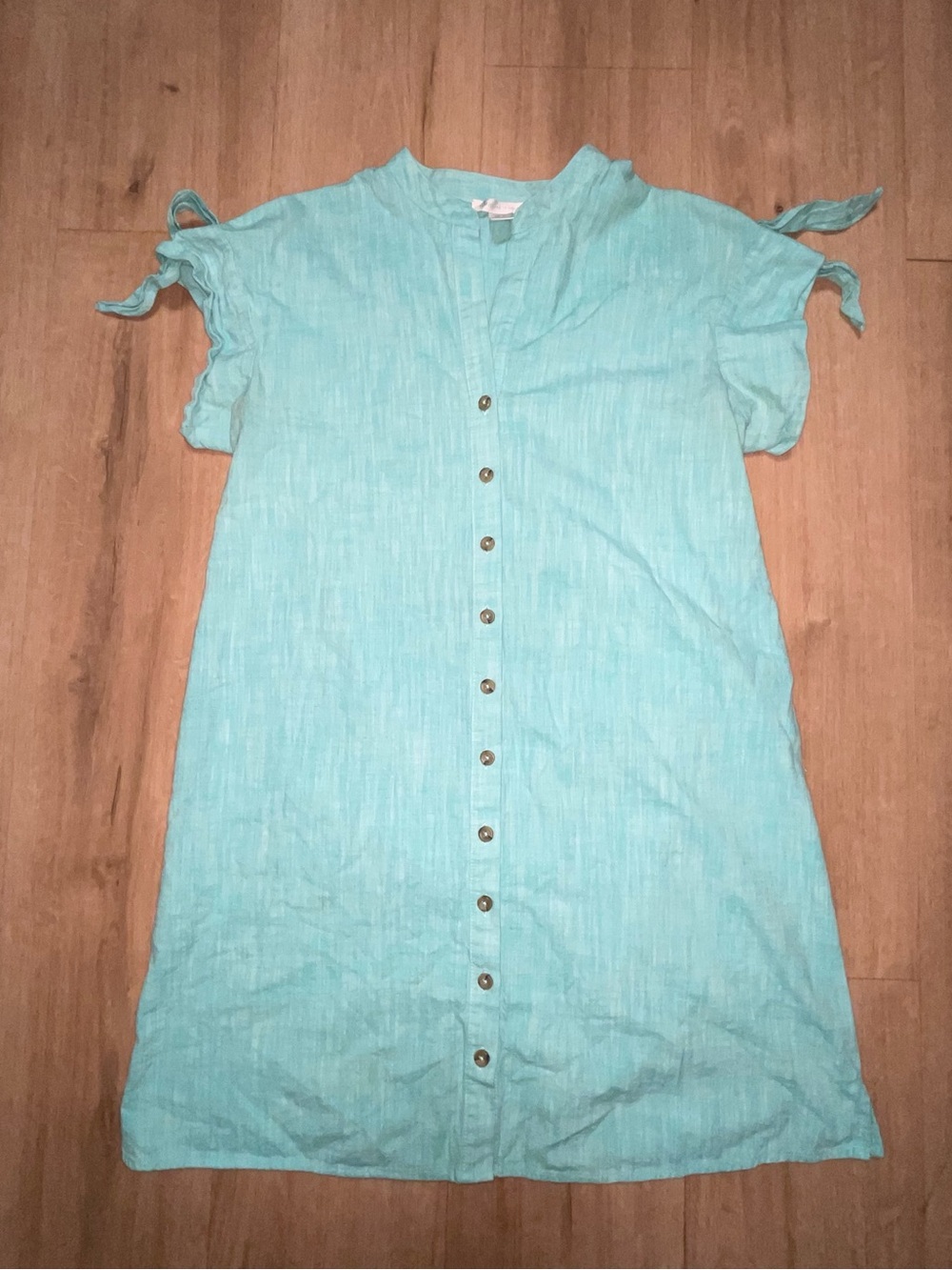 Women’s Size 6 100% Cotton London Times Teal Button-Front Tie Sleeve Dress
